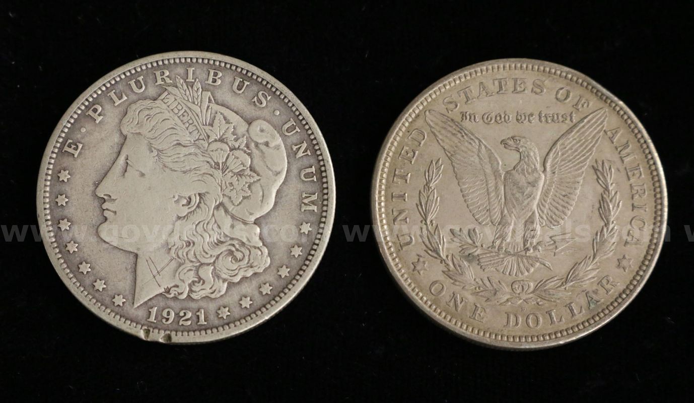 18- 1921 U.S. Silver Morgan Dollar Coins, 1 Die Break Error