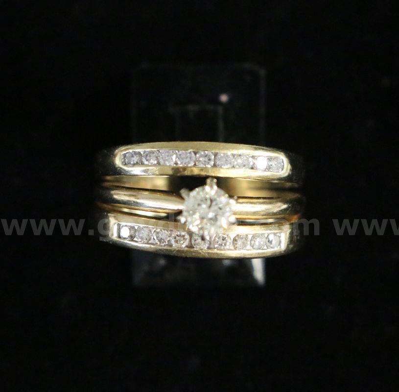 14K Yellow Gold 3PC Wedding Set With Diamonds, 6.5 Grams
