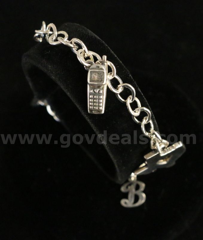 James Avery Sterling Silver Forged Link Bracelet with 3 Charms, 16.1 Grams