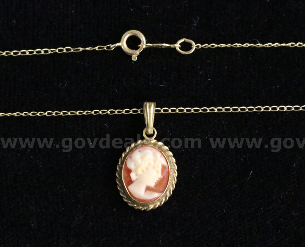 14K Yellow Gold Thin Necklace With Cameo Pendant, 1.3 Grams