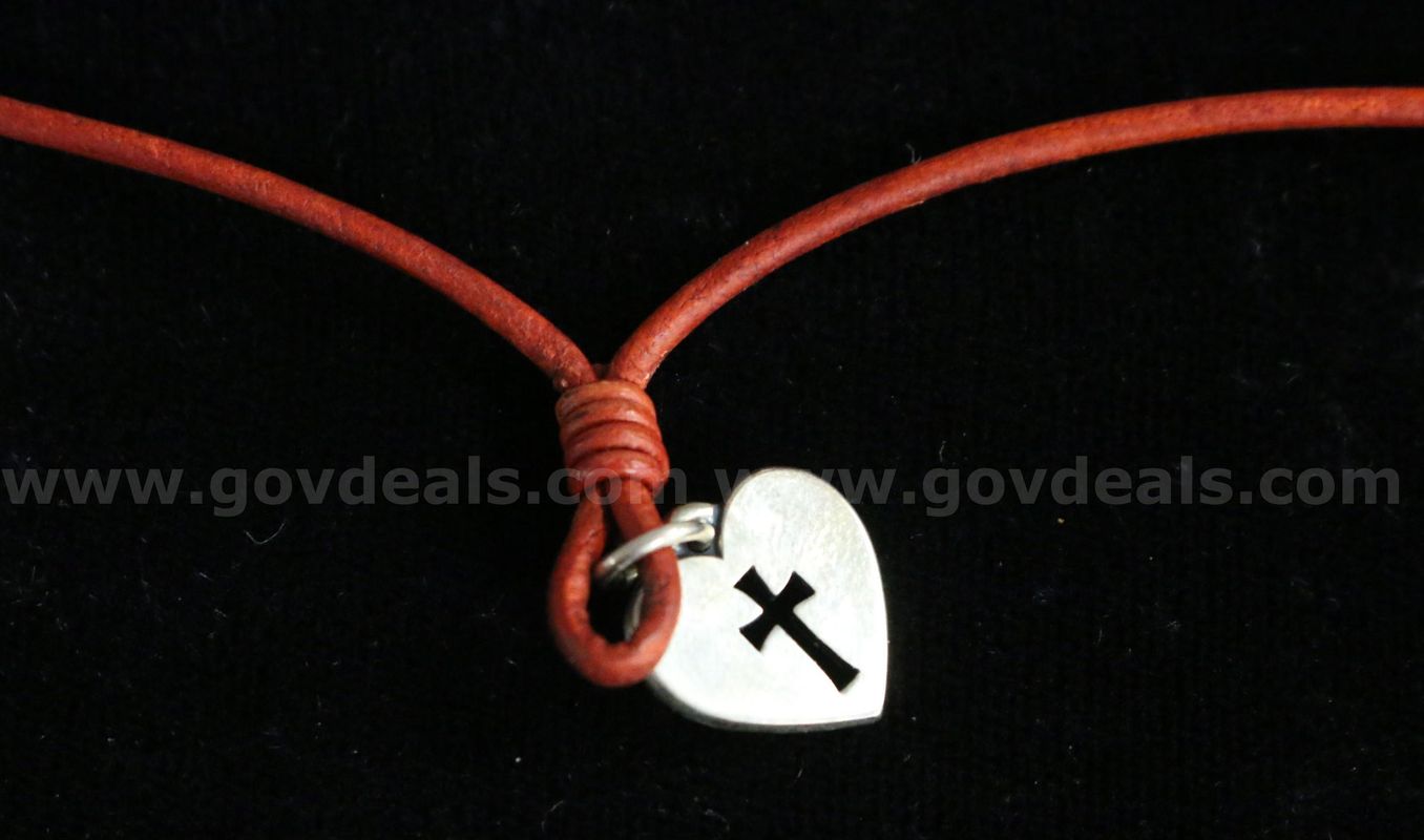 James Avery Red Leather Necklace with Sterling Silver Crosslet Heart Charm