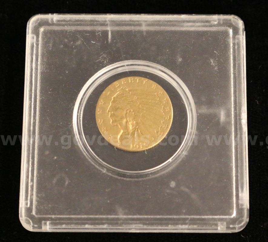 1915 U.S. Indian Head $2 1/2 Quarter Eagle Gold Coin, 4.2 Grams