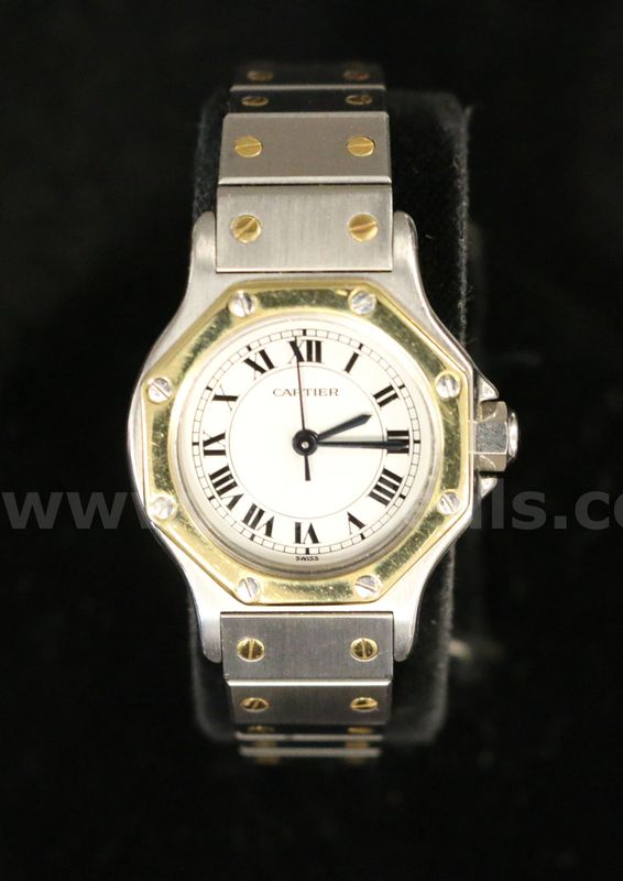 Ladies Cartier Santos Wristwatch Stainless Steel With 18K Y/G Bezel