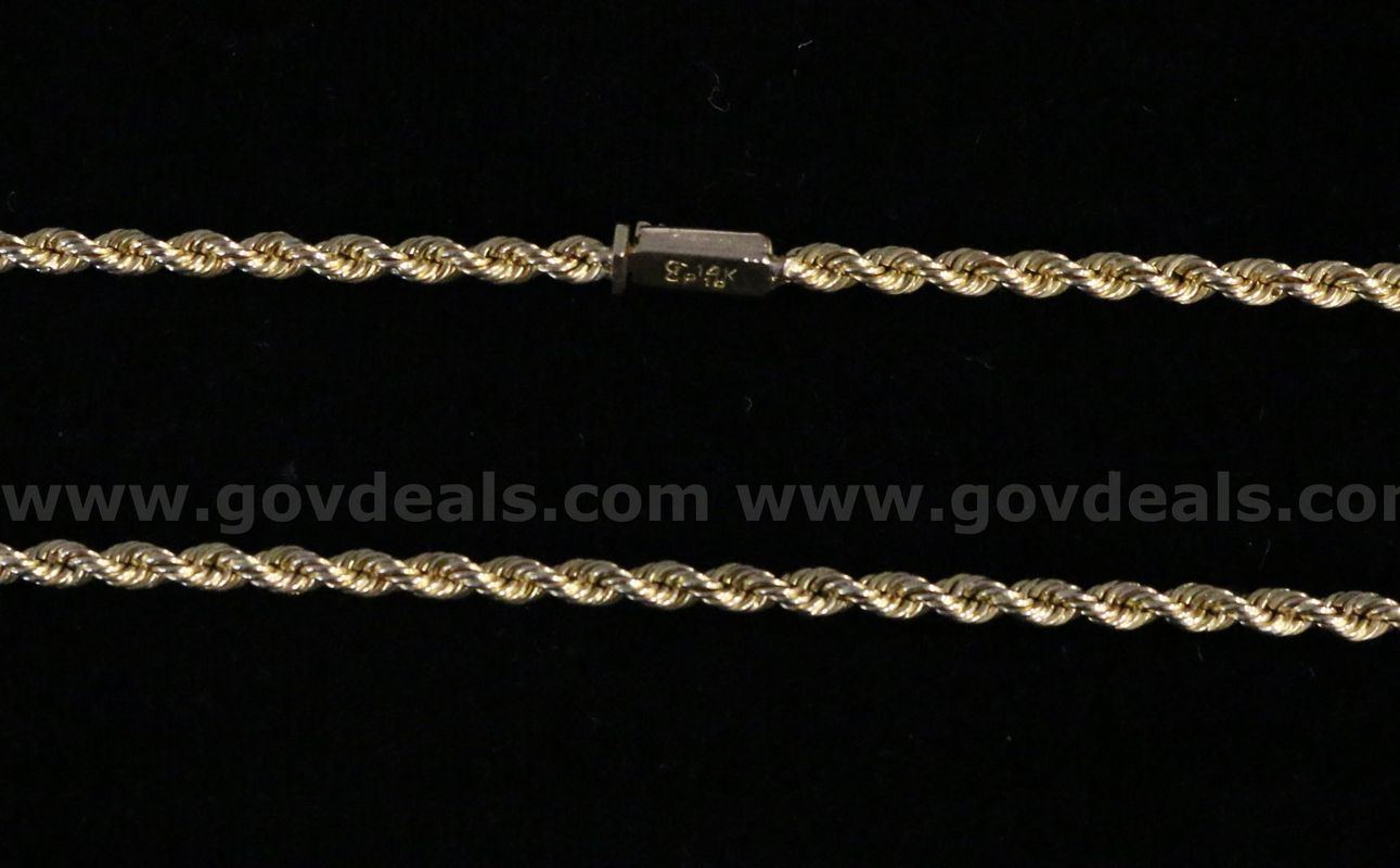 14K Yellow Gold Rope Necklace, 22.2 Grams