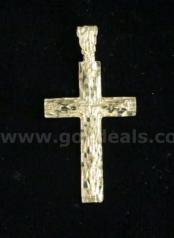 14k Yellow Gold Diamond Cut Nugget Design Cross Pendant, 3.1 Grams