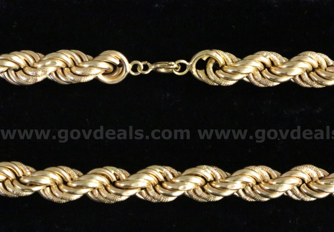 18k Yellow Gold Hollow Rope Chain Necklace and Bracelet Set, 36.4 Grams