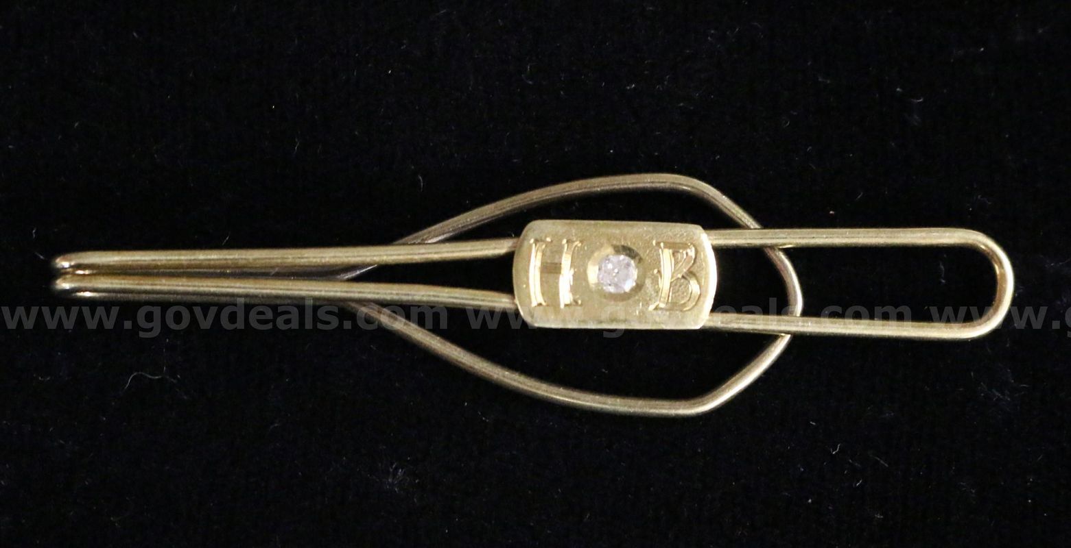 14k Yellow Gold Tie Bar with Diamond, 6.5 Grams