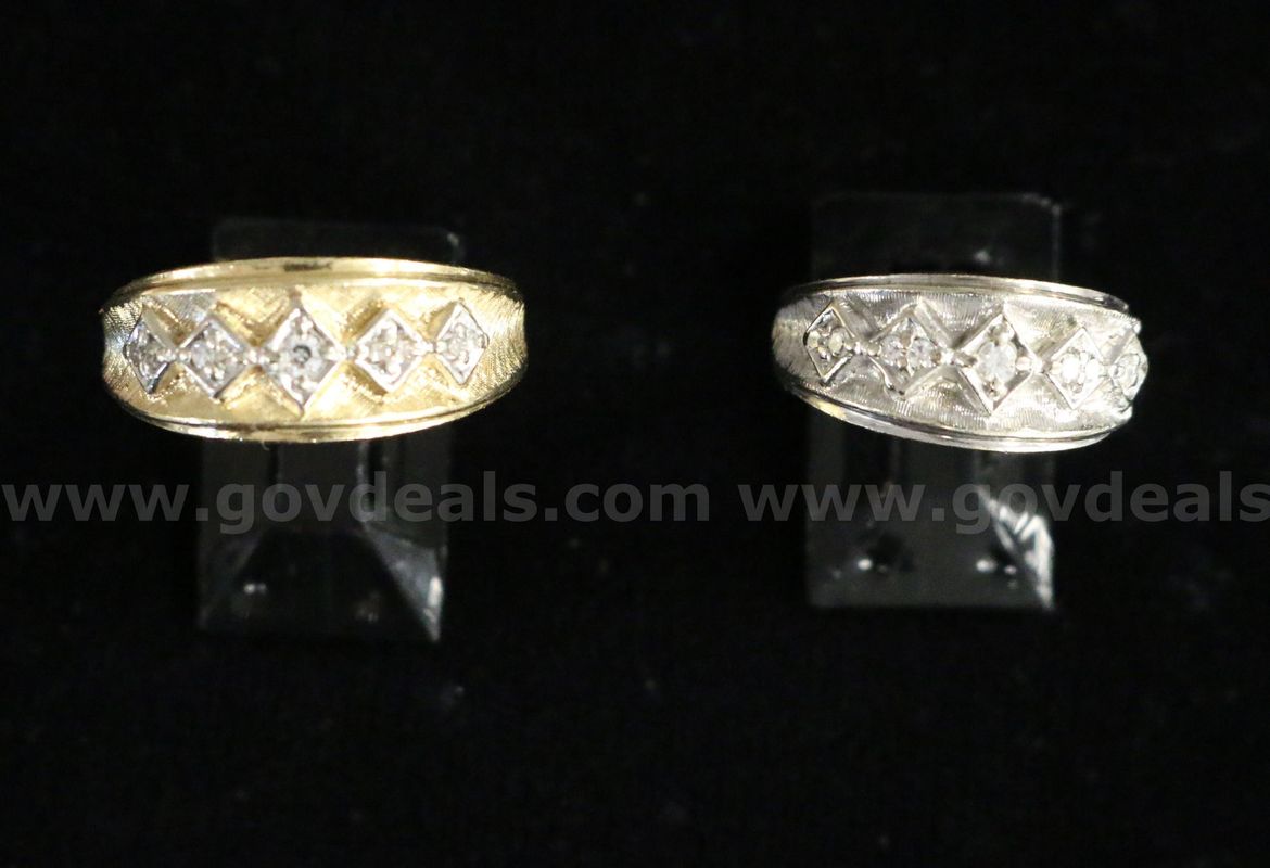 14k Yellow and White Gold Couples Ring Set with Diamonds, 12.4 Grams Total