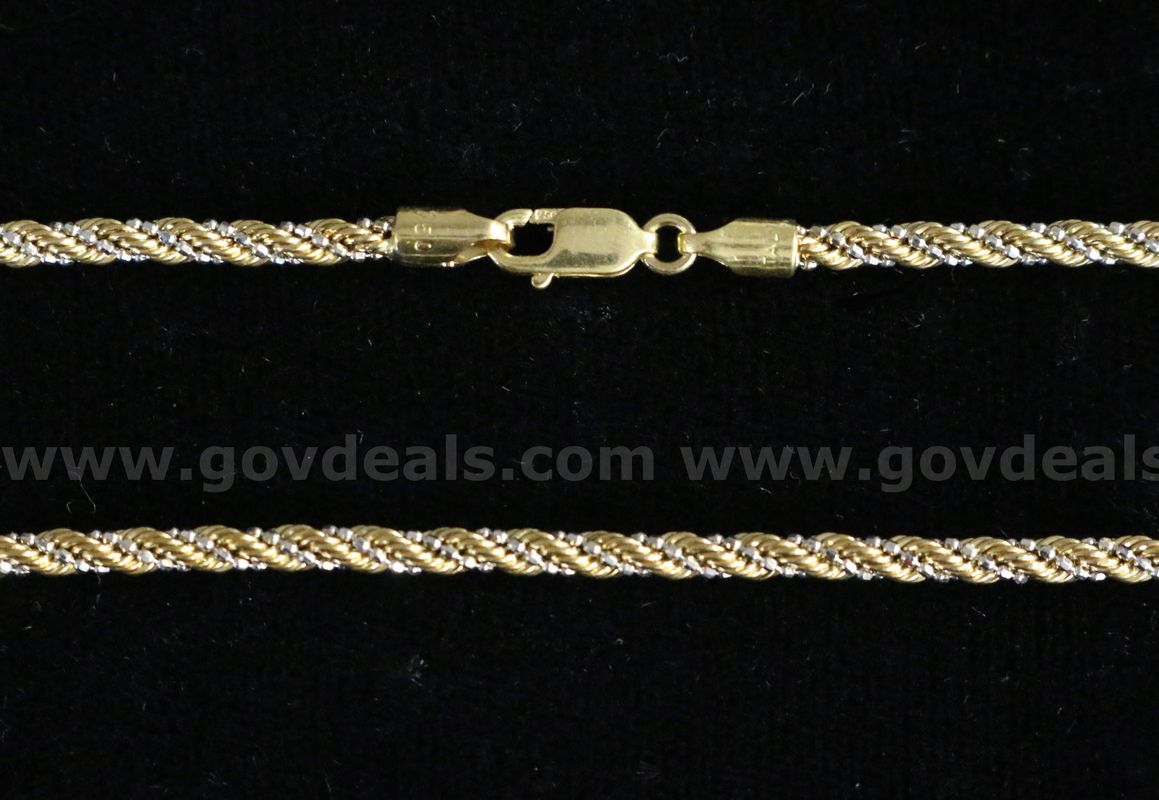 18k Yellow and White Gold Rope Chain Necklace, 9.3 Grams