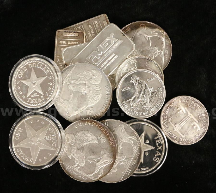 15 Assorted Fine Silver Rounds and Ingot Bars, 591.6 Grams Total
