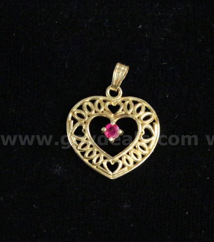 14k Yellow Gold Heart Pendant with Ruby, 1.2 Grams
