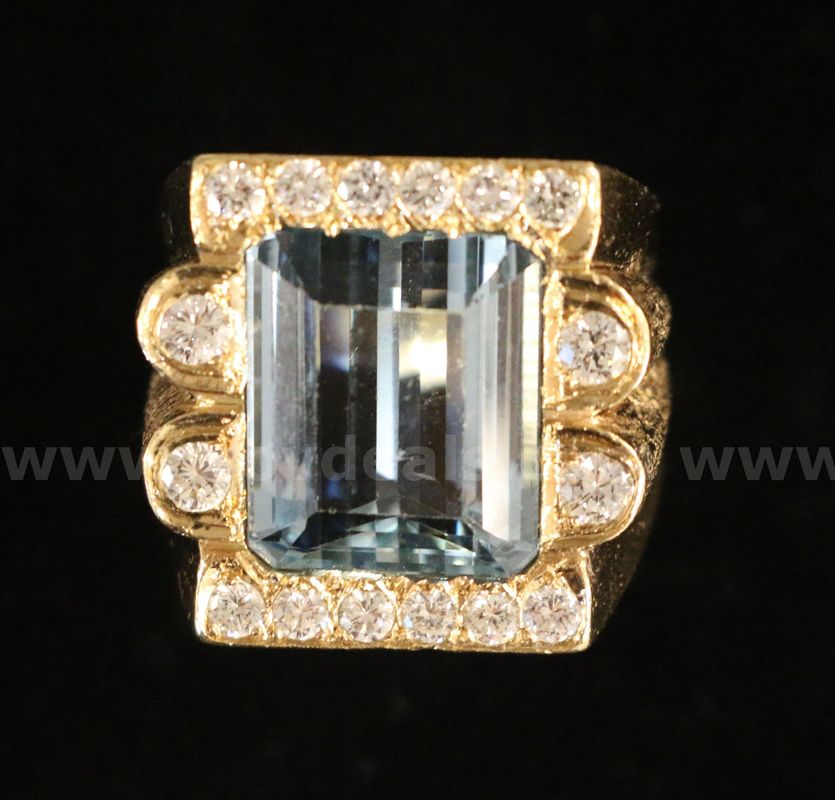 10k Yellow Gold Ring with Large Aquamarine and Diamonds, 67.3 Grams