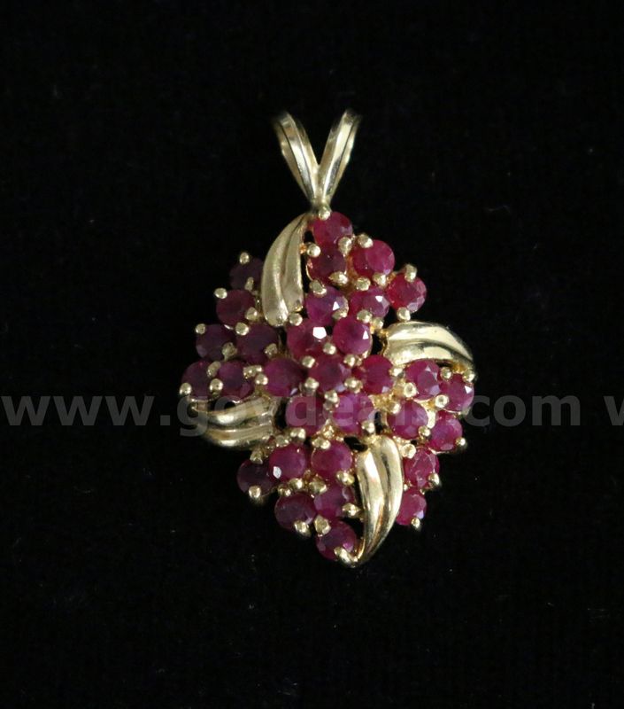 14K Yellow Gold Pendant With Rubies, 3.8 Grams