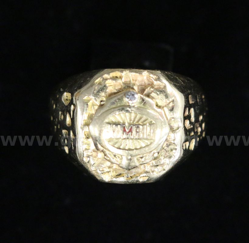 14K Yellow Gold Nugget Ring Humble Design With Diamond, 20.0 Grams
