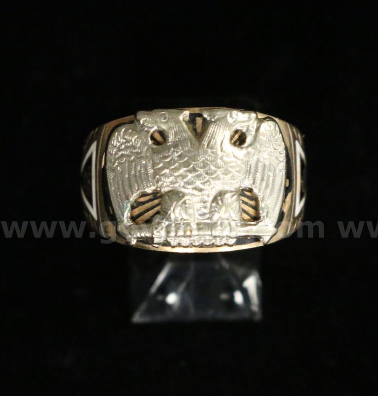 10K Yellow Gold Double Eagle Mason Design Ring, 7.9 Grams