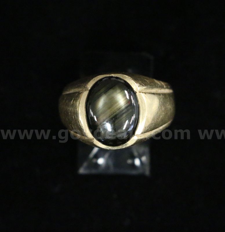 14K Yellow Gold Ring With Tigers Eye Cabochon Stone, 11.7 Grams