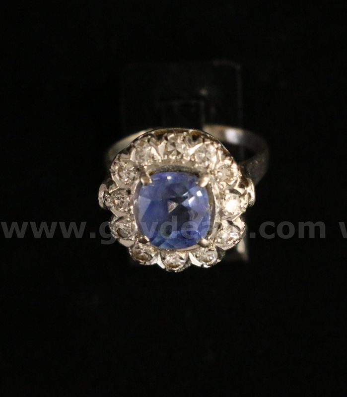 Silver Diamond Ring With Oval Cut Blue Stone, 4.1 Grams