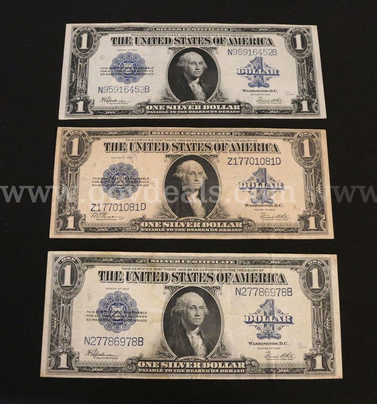 3- 1923 U.S. Silver Certificate Large Currency Notes