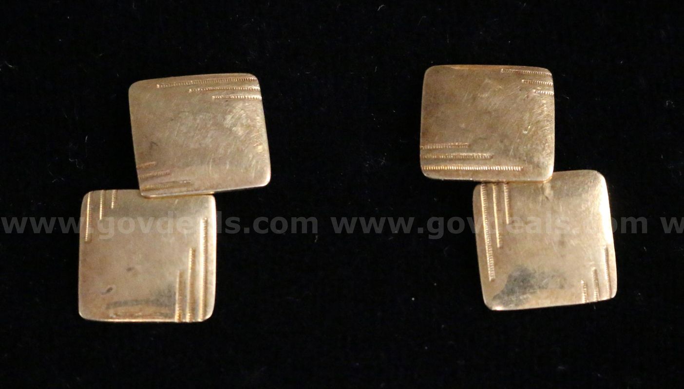 10K Yellow Gold Square Shaped Cufflinks, 4.2 Grams