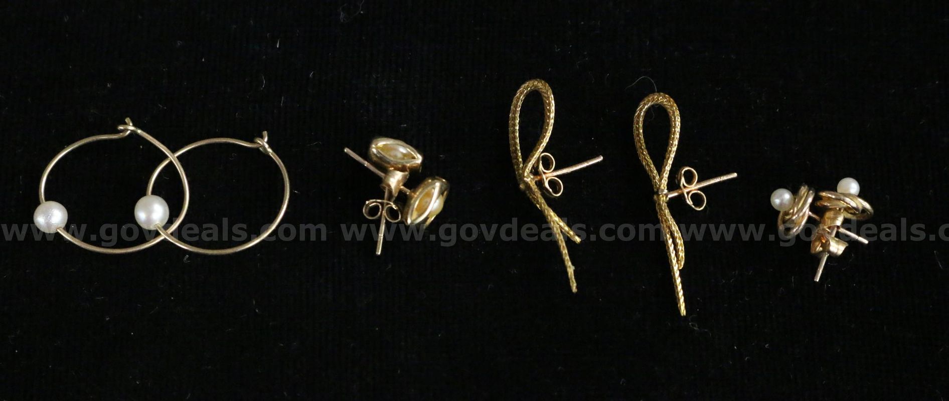 4 Assorted Pairs Of 10k Yellow Gold Earrings, 3.3 Grams