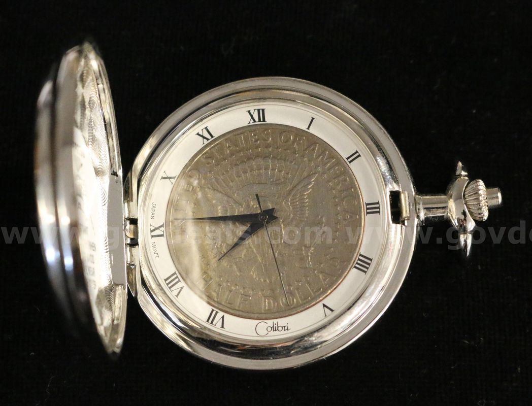 3 Piece Gold & Silver Tone Colibri Coin Collectors Pocket Watch Gift Set