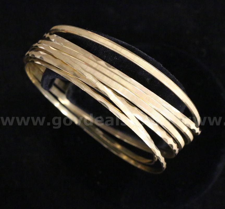 18K Yellow Gold Set Of 7 Etched Bangle Bracelets, 48.5 Grams