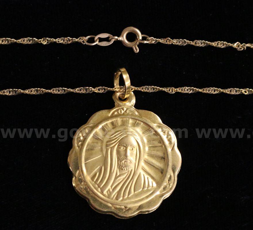 18K Yellow Gold Swirl Necklace With Jesus Design Pendant, 5.4 Grams
