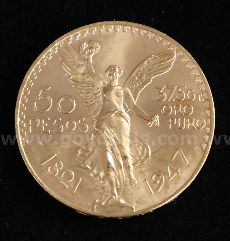 1947 Gold Mexico 50 Peso Coin, 41.6 Grams