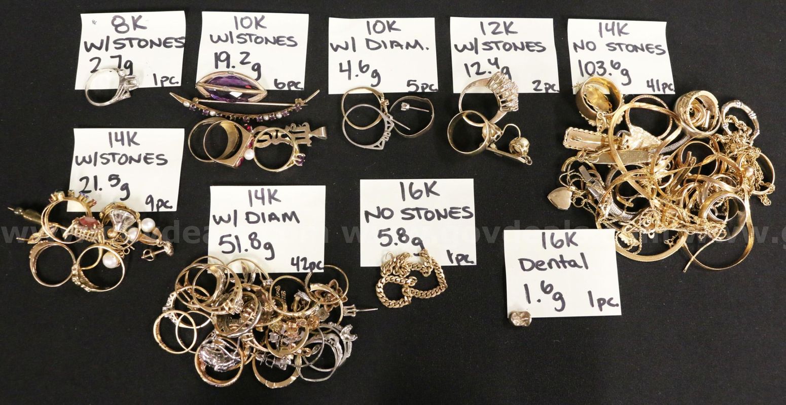 108 Pieces of Assorted Scrap Gold Jewelry, 223.2 Grams Total