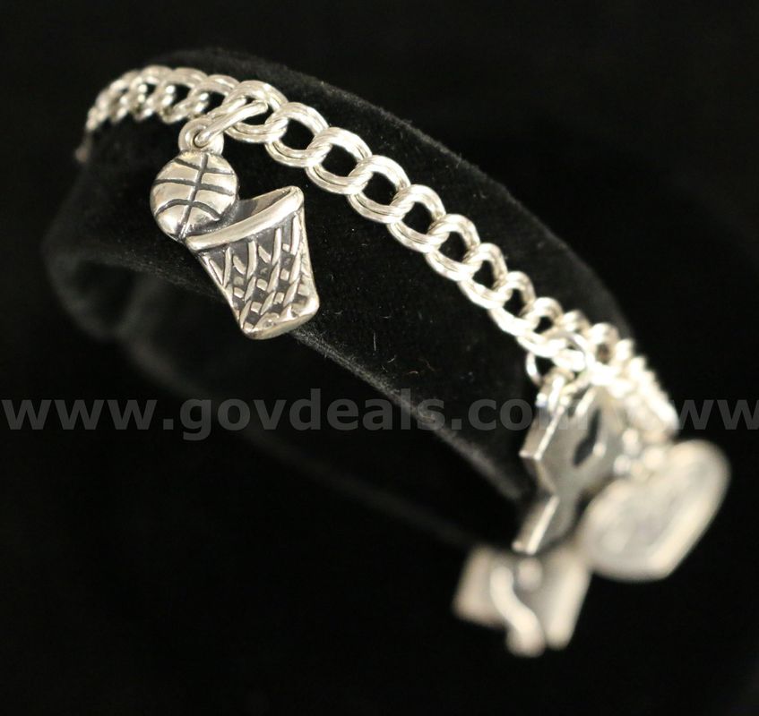 James Avery Sterling Silver Double Curb Bracelet W/5 Charms, 18.6 Grams