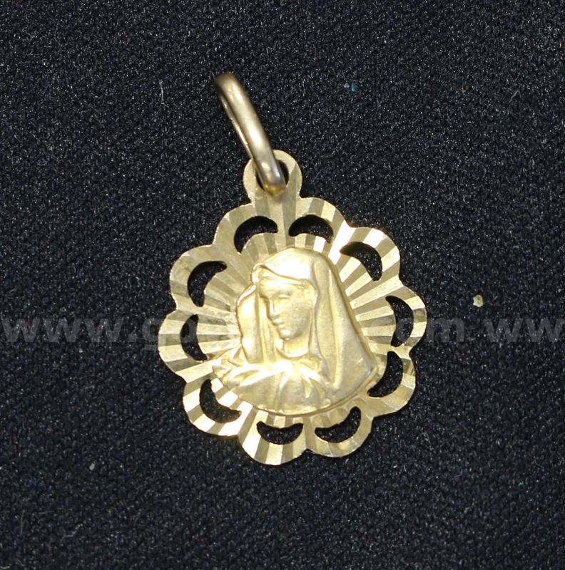14k Yellow Gold Virgin Mary Diamond Cut Pendant, 1.5 Grams