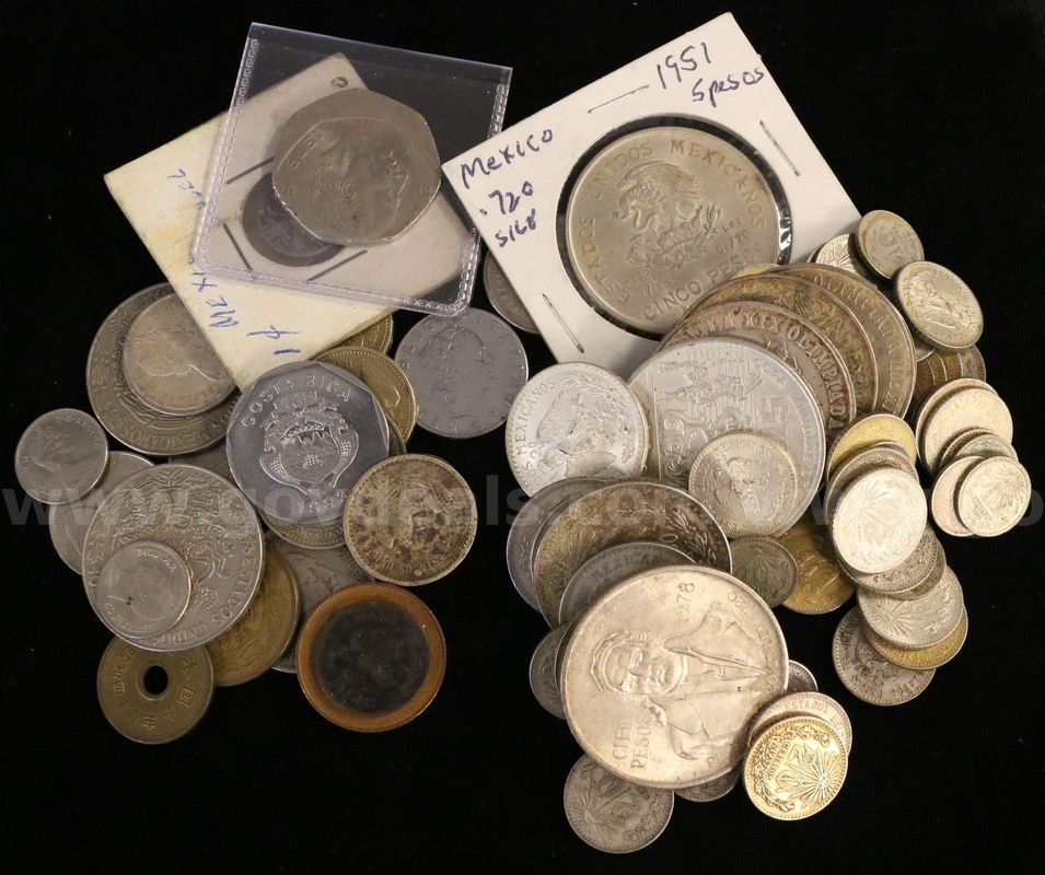 139 Assorted Foreign Coins, Mostly Mexico and Silver - 736.6 Grams Silver Total
