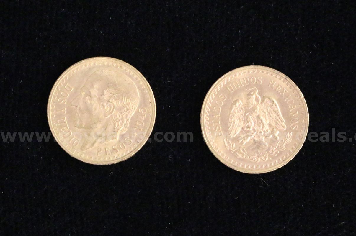 2- 1945 Mexico Dos Y Medio Pesos Gold Coins, 4.2 Grams
