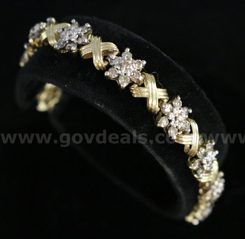 10K Yellow Gold XO Diamond Tennis Bracelet, 14.6 Grams