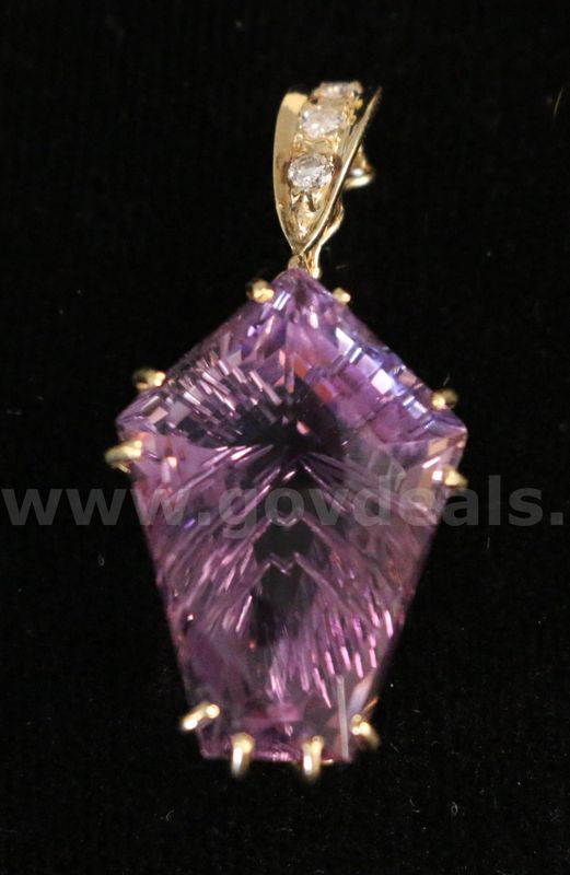 14k Yellow Gold Enhancer Pendant with Fantasy Cut Amethyst, 7.9 Grams