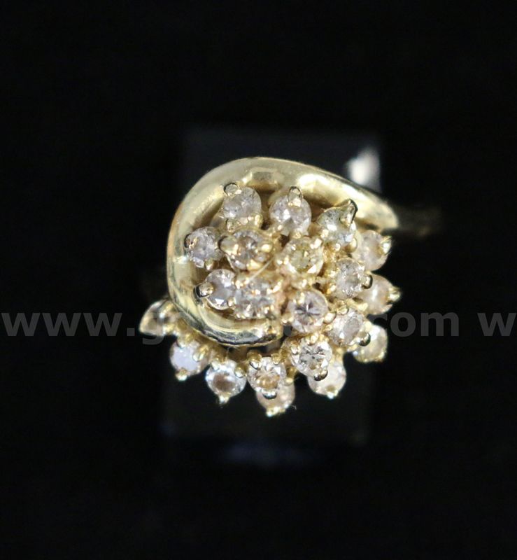 14K Yellow Gold Diamond Swirl Cluster Design, 6.0 Grams
