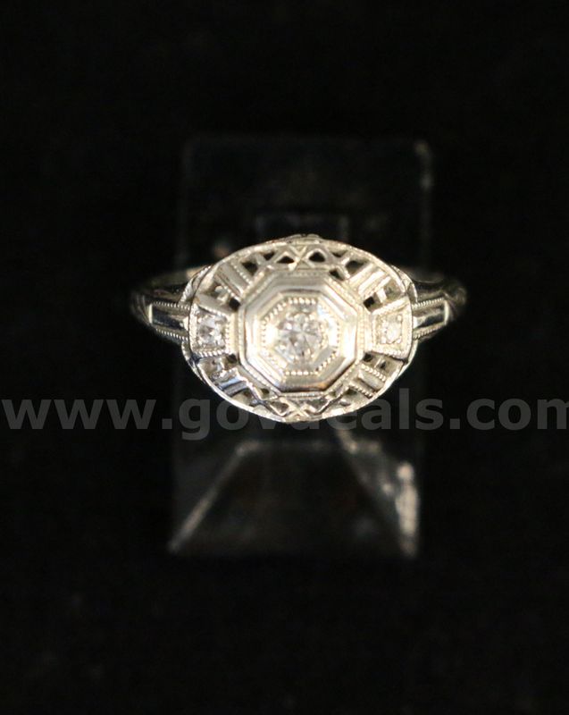 14K White Gold Antique Setting Diamond Ring, 2.0 Grams