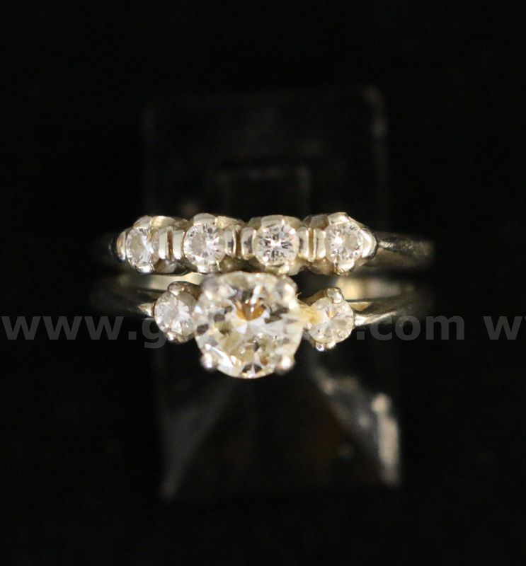 14K White Gold 2 Piece Engagement Ring, 4.2 Grams