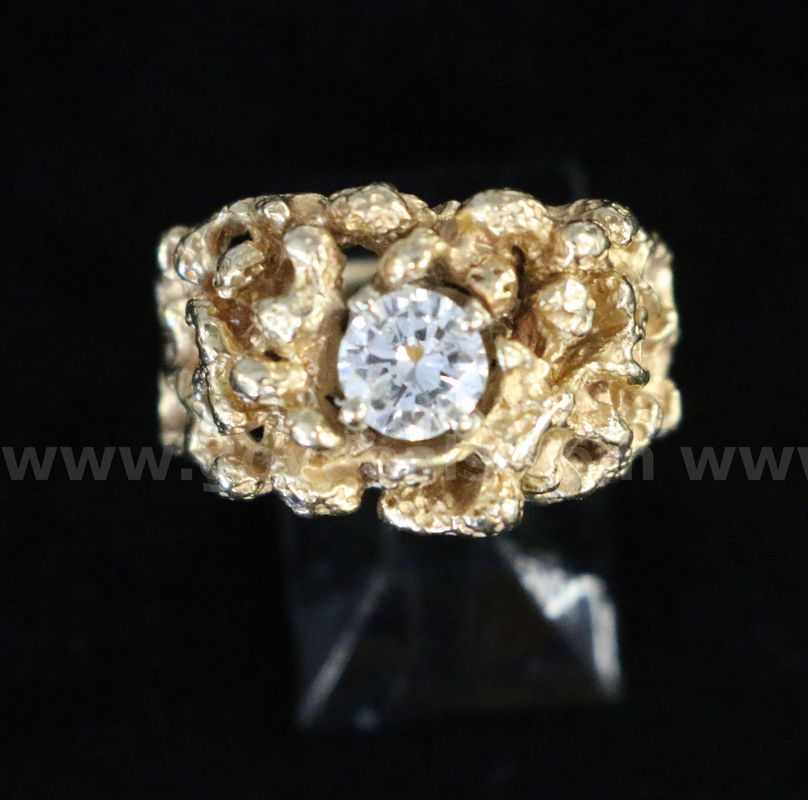 14K Yellow Gold Diamond Nugget Design Ring, 10.2 Grams