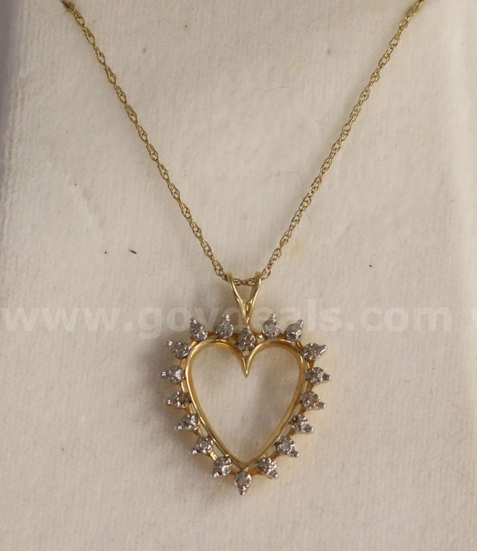 14K Yellow Gold Thin Necklace & Diamond Heart Pendant, 3.5 Grams