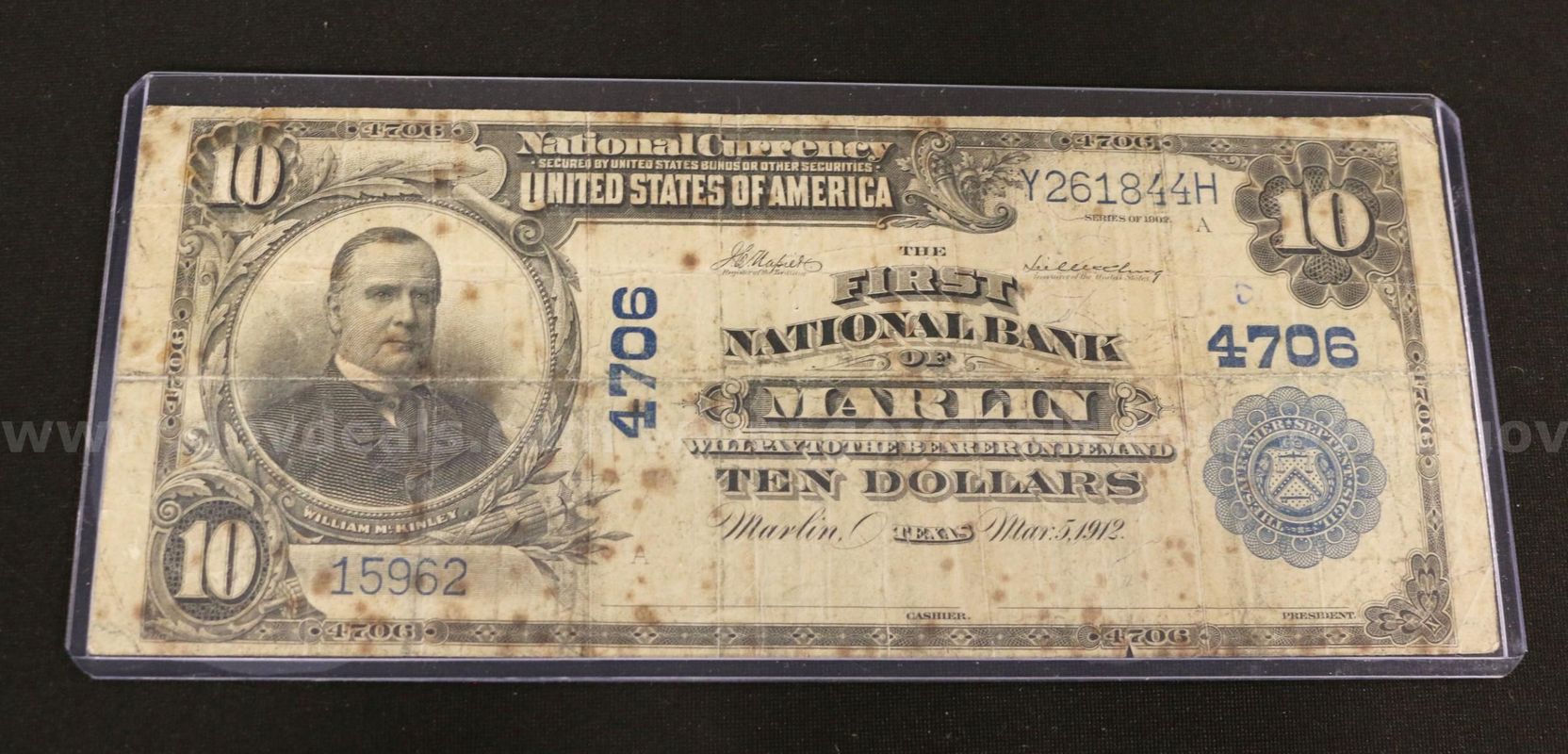 1912 U.S. First National Bank Of Marlin $10 Note