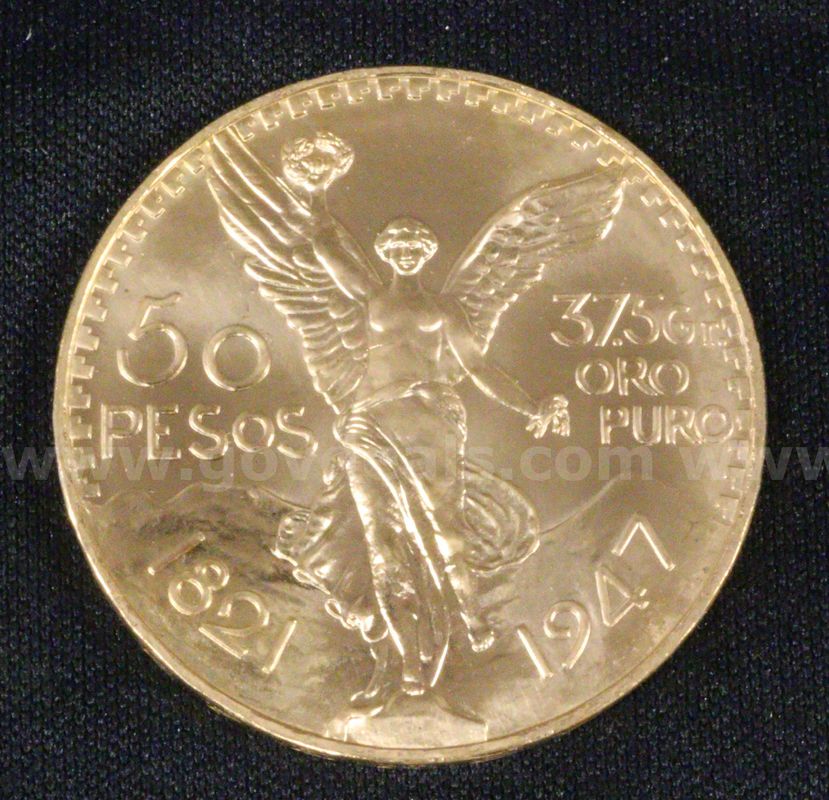 1947 Gold Mexico 50 Peso Coin, 41.6 Grams