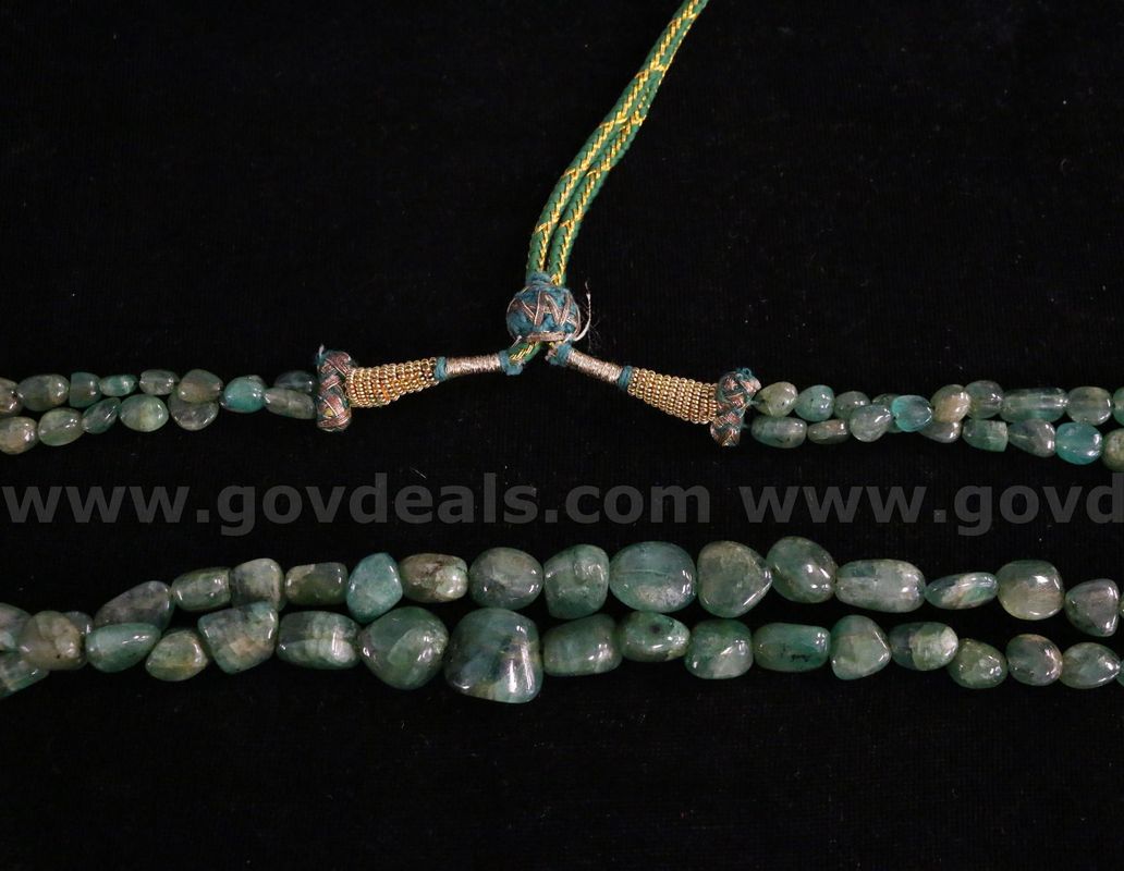 Double Strand Of Tumbled Emeralds Strung On Cord