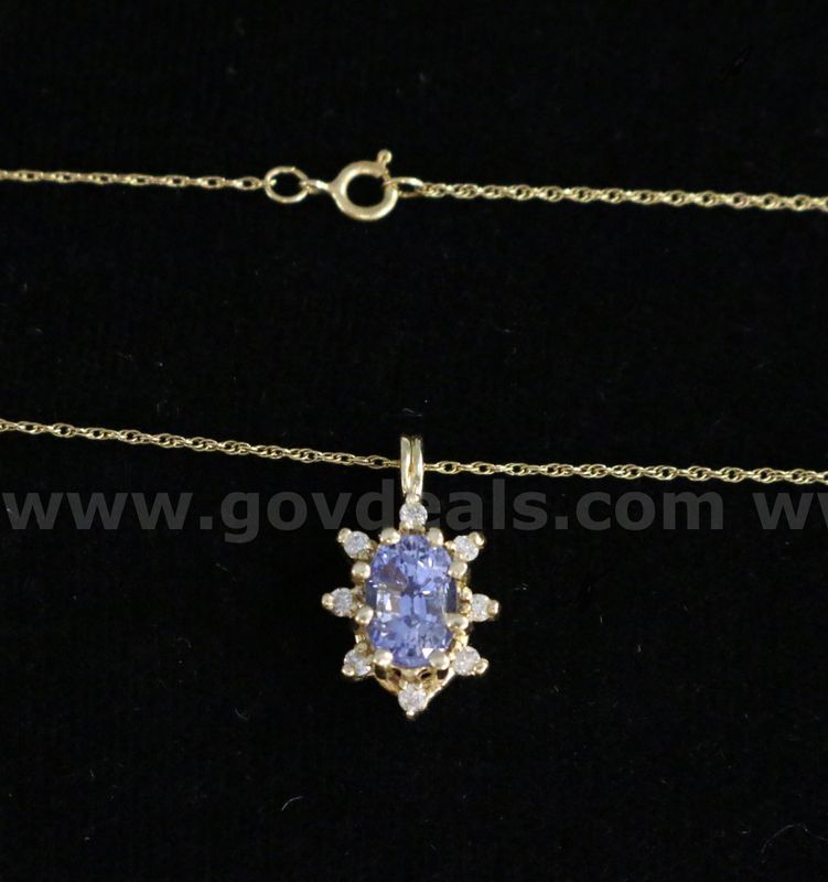 14K Yellow Gold Necklace With Diamonds & Sapphire Tear Drop Pendant, 2.7 Grams