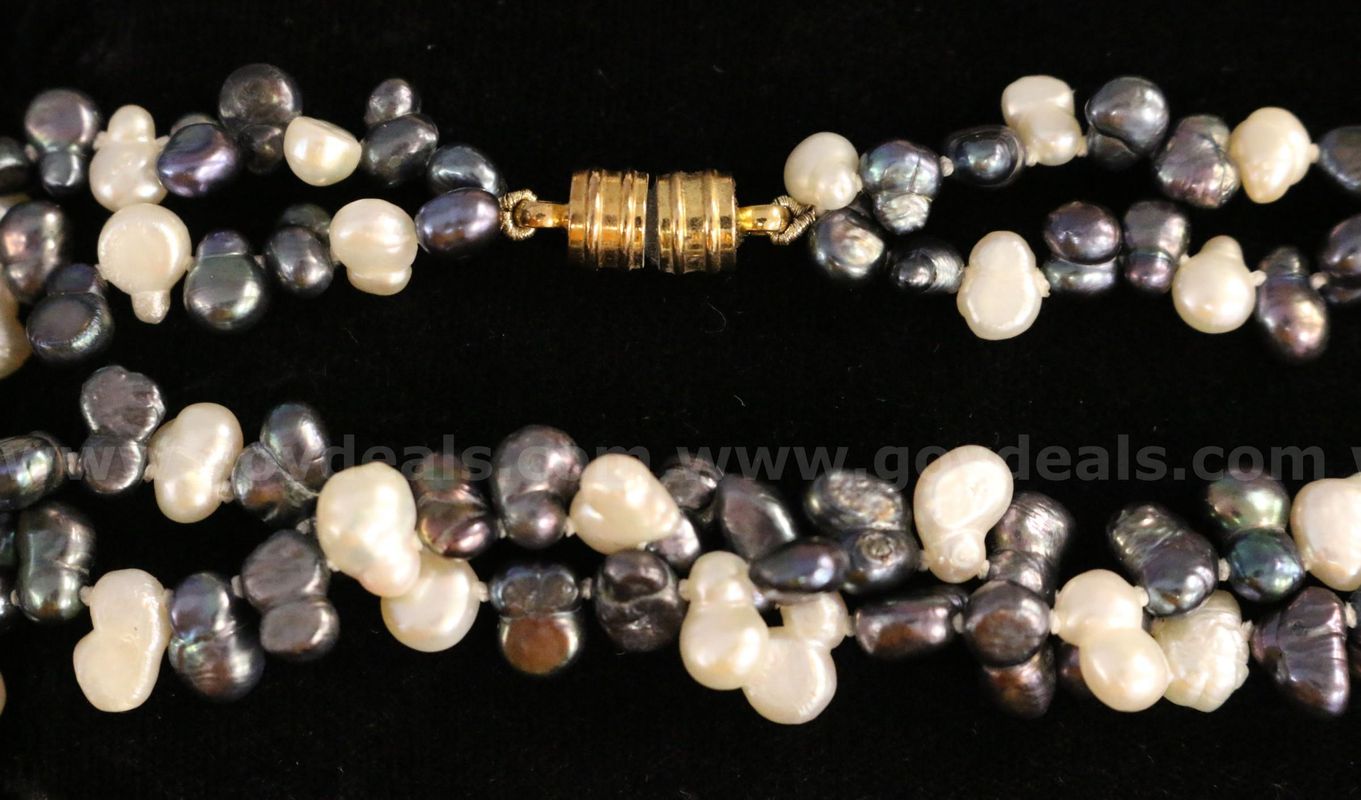 18" Double Strand Of Baroque Cultured Freshwater Pearls With Gold Tone Clasp