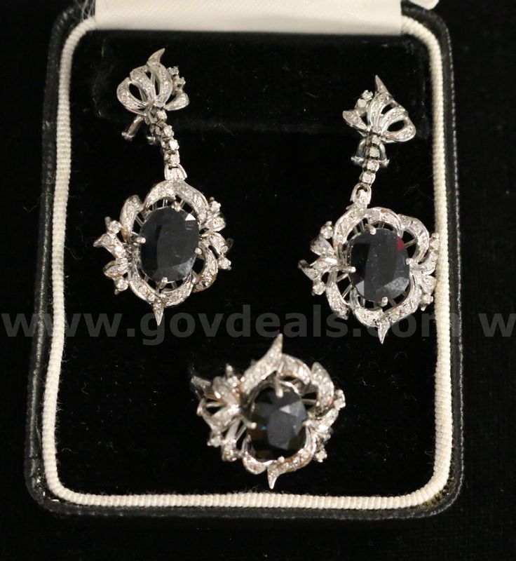 Silver Diamond & Blue Sapphire Jewelry Set, 18.9 Total Grams