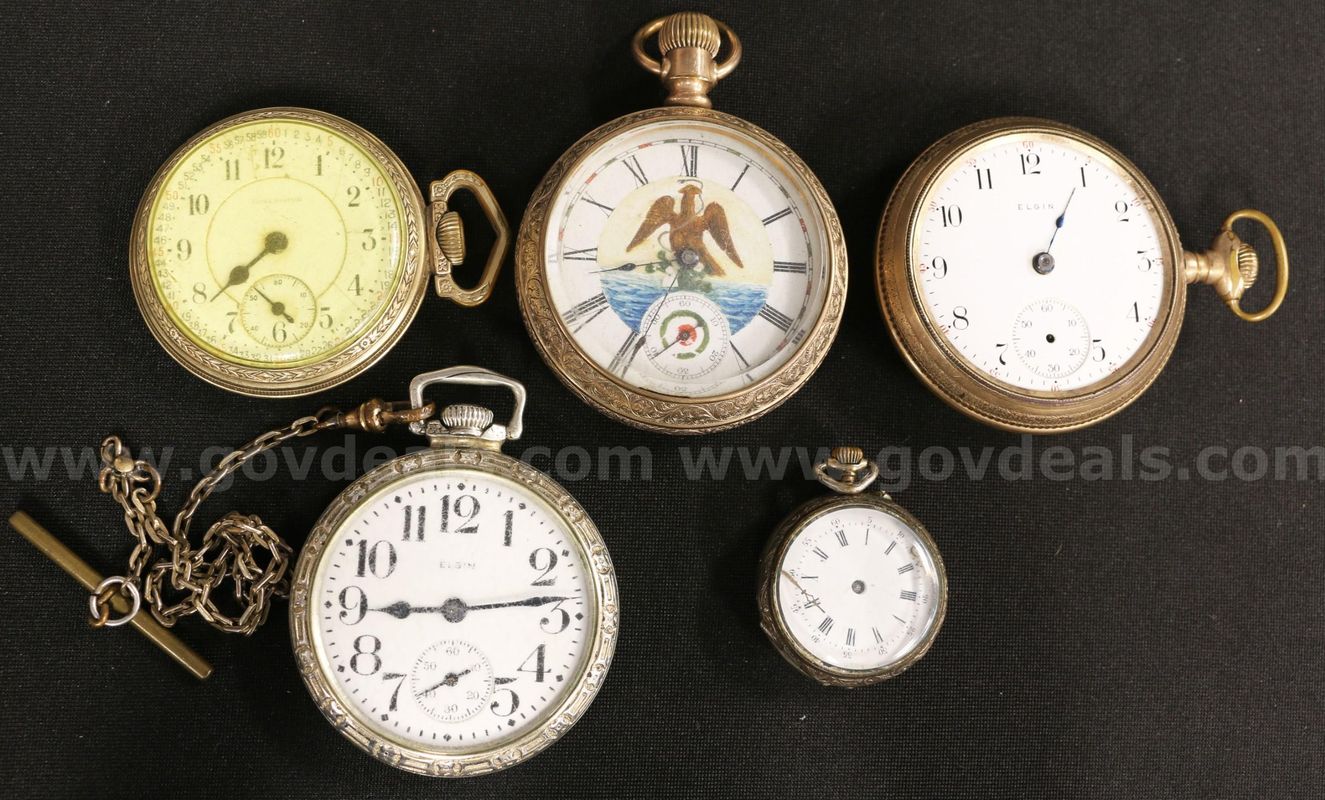5 Vintage Gold & Silver Tone Pocket Watches