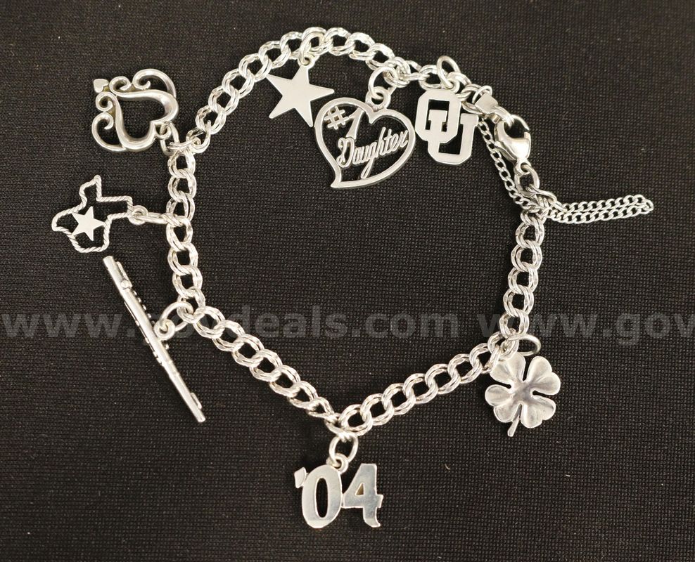 James Avery Sterling Silver Double Curb Bracelet W/8 Charms, 16.4 Grams