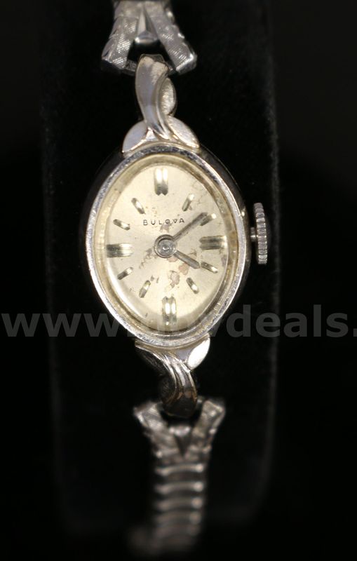Ladies Bulova 21 Jewel Watch 14K W/G Case & Back W/Stainless Stretch Band