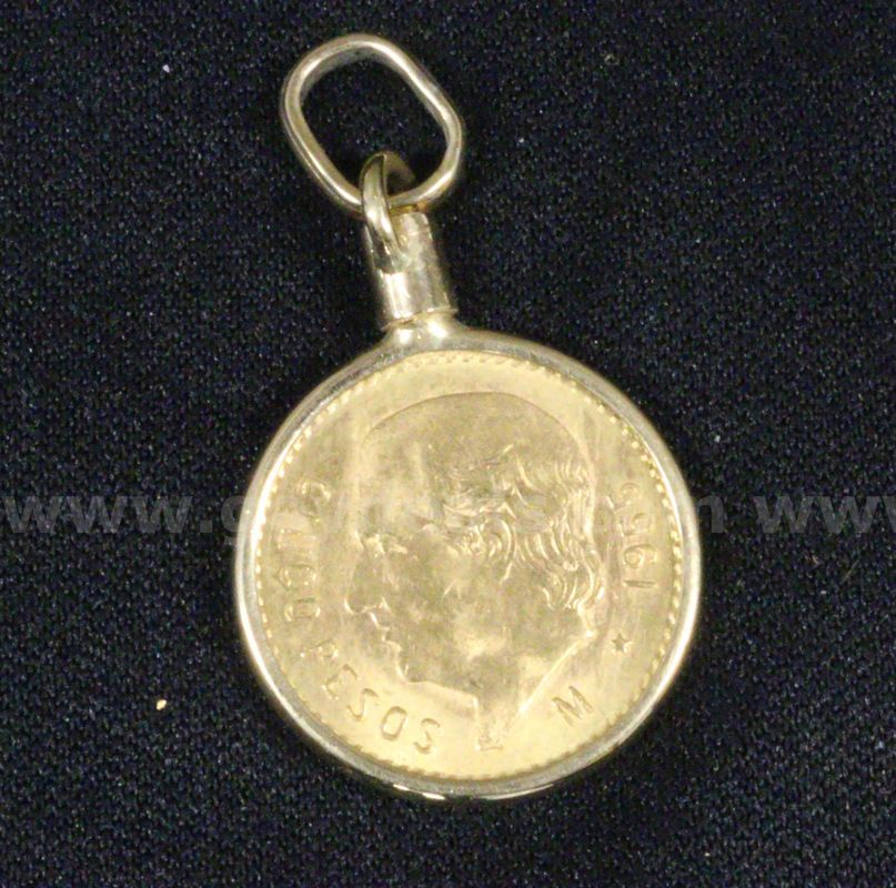 1955 Mexico Cinco Pesos Gold Coin in 14k Yellow Gold Bezel, 5.7 Grams